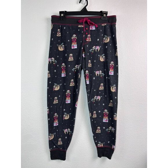 P. J. Salvage women's medium grey sloth christmas jogger pajama lounge pants - Picture 1 of 6